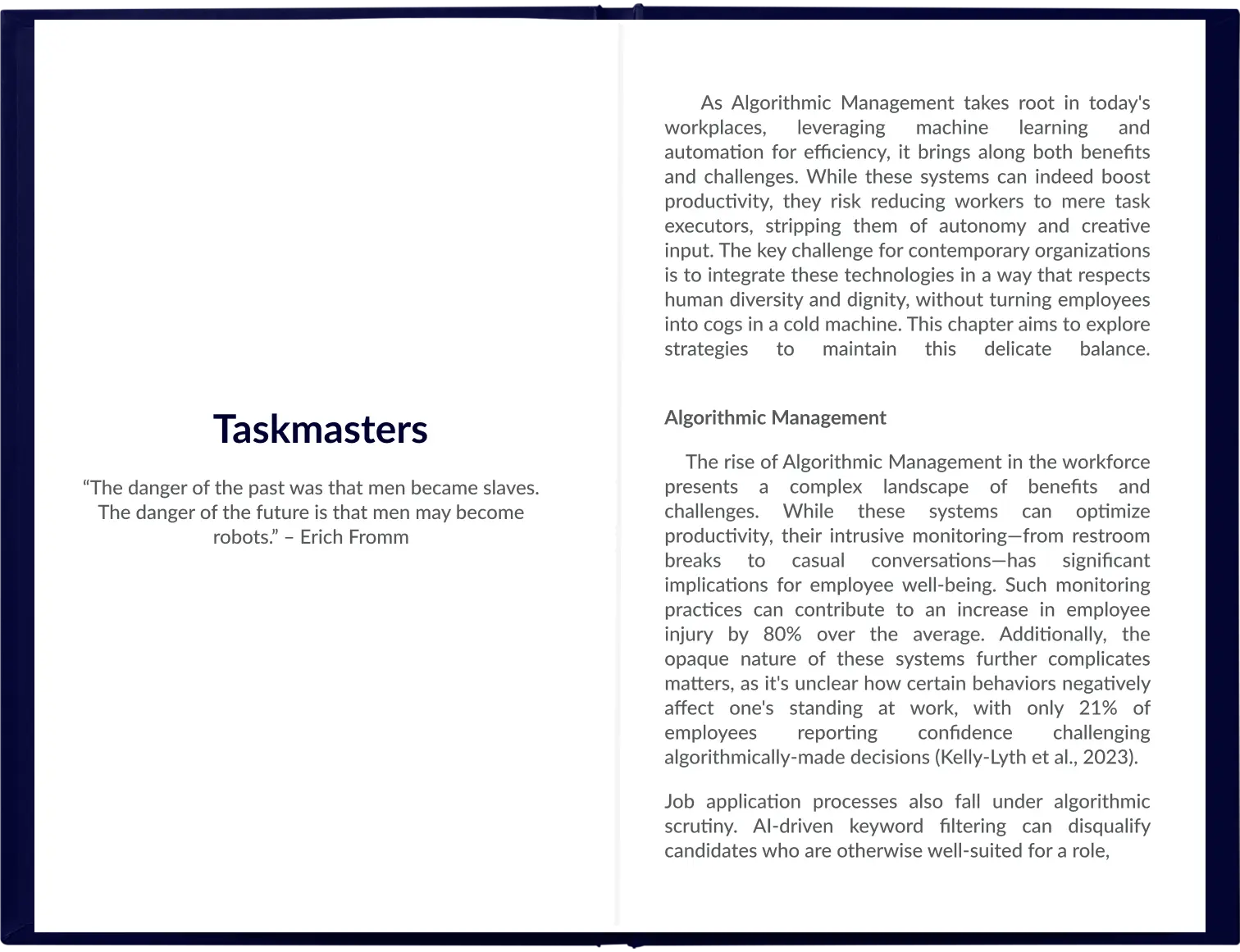 An open copy of Taming the Machine showing the Taskmasters chapter